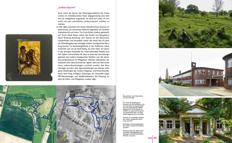 Doppelseite »Junkers-Spuren« aus dem Beitrag »Das Virtuelle Museum der Toten Orte zwischen Heimatkunde und Weltgeschichte« im Band »Transformationen - Industriekultur in Sachsen-Anhalt«.
(Alle Bilder der Doppelseite sind durch Klick in die rechte Bildhälfte einzeln nacheinander abrufbar.) Bild 9758