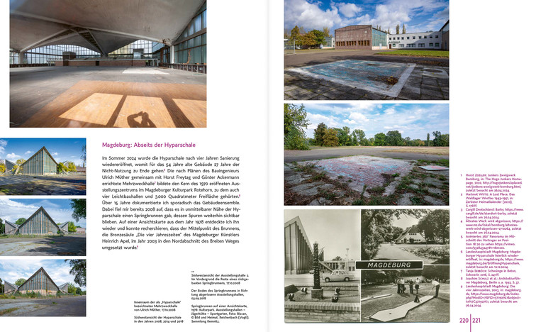 Doppelseite »Magdeburg: Abseits der Hyparschale« aus dem Beitrag »Das Virtuelle Museum der Toten Orte zwischen Heimatkunde und Weltgeschichte« im Band »Transformationen - Industriekultur in Sachsen-Anhalt«.
(Alle Bilder der Doppelseite sind durch Klick in die rechte Bildhälfte einzeln nacheinander abrufbar.) Bild 9774