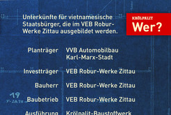 Unterkünfte für vietnamesische Staatsbürger, die im VEB Robur-Werke Zittau ausgebildet werden. Planträger: VVB Automobilbau Karl-Marx-Stadt. Investträger: VEB Robur-Werke Zittau. Bauherr: VEB Robur-Werke Zittau. Baubetrieb: VEB Robur-Werke Zittau. Ausführung Montagebauten: Krölpalit-Baustoffwerk Kuno E. Fröhlich KG, Krölpa. Lage: Gelände der Betriebsberufsschule VEB Robur-Werke Zittau. Gebrauchsabnahme Unterkünfte 16.12.1968, Gebrauchsabnahme Sozialgebäude 28.03.1969. Anz. Personen: ca. 100. Anz. Räume: 16 á 28,75 qm. Quelle: Stadtarchiv Zittau IIc-I-20-Nr. 477. © 2026 Thomas Kemnitz Bild 9875